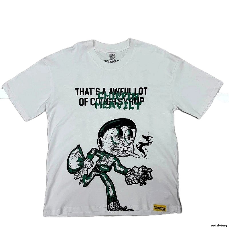 ALOCS Cartoon Print Street Style White T-Shirt