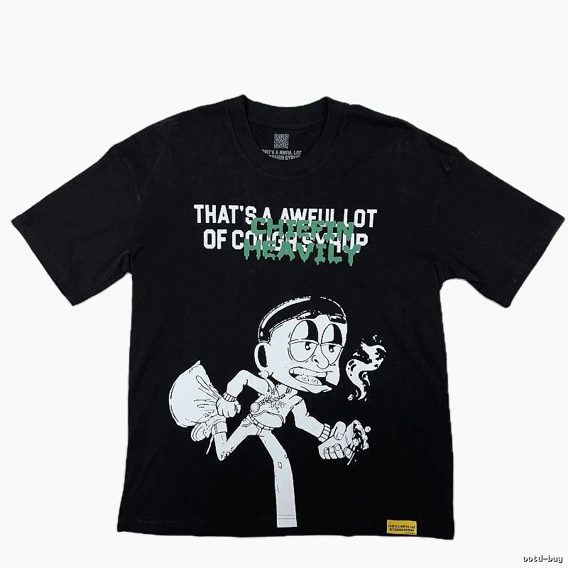 American Street Style Streetwear Cartoon Print Black Short-sleeve T-shirt