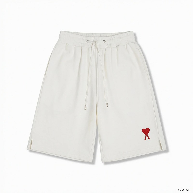 AMI Embroidered Minimalist Style White Shorts