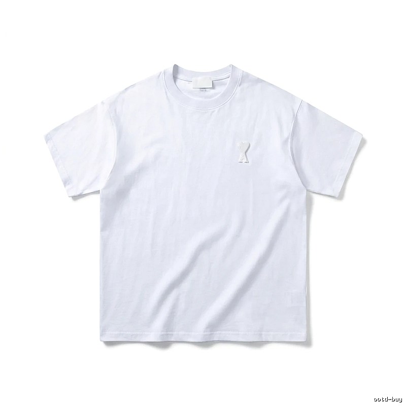 AMI Embroidered Minimalist Style White T-shirt