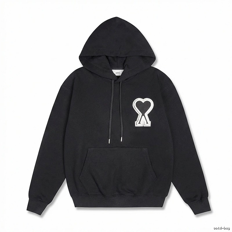 AMI Heart-shaped Pattern Black Hoodie
