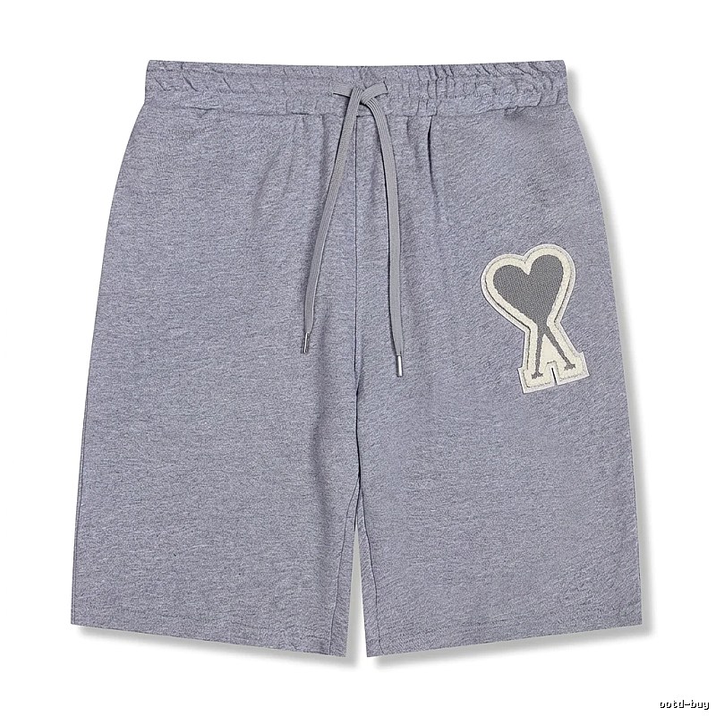 AMI Love Heart Pattern Light Gray Shorts