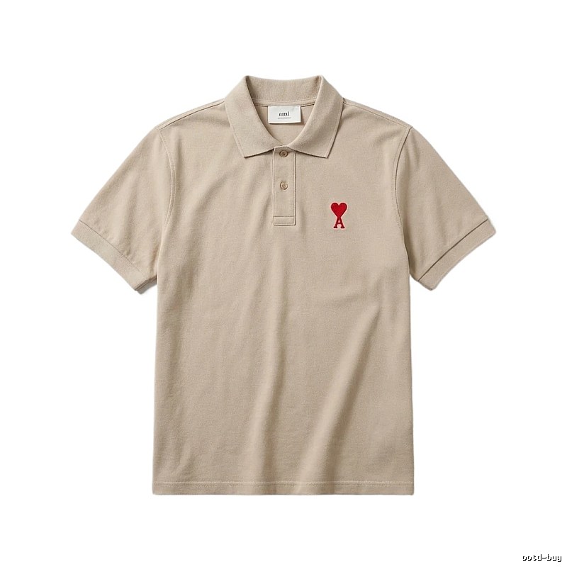 AMI Love Minimalist Style Beige Polo Shirt