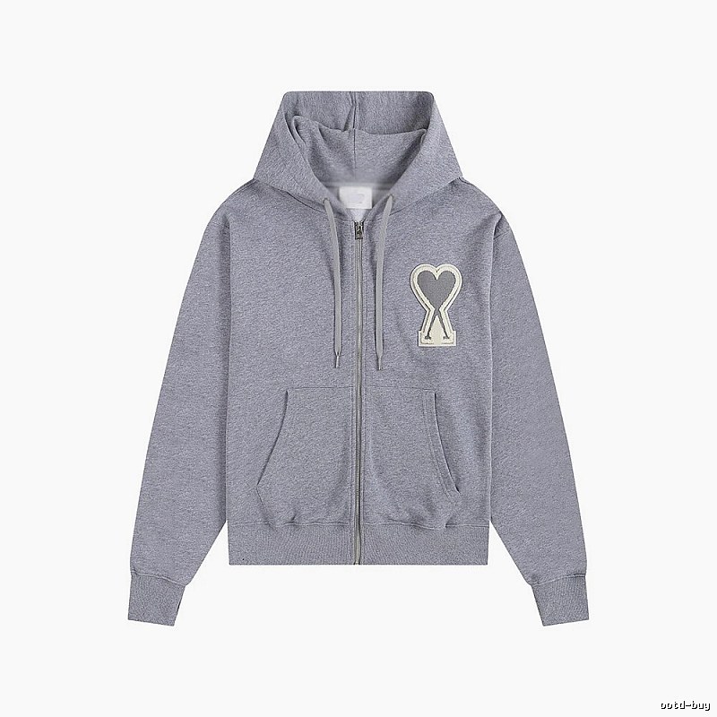 AMI Love Series Grey Zip-Up Hoodie