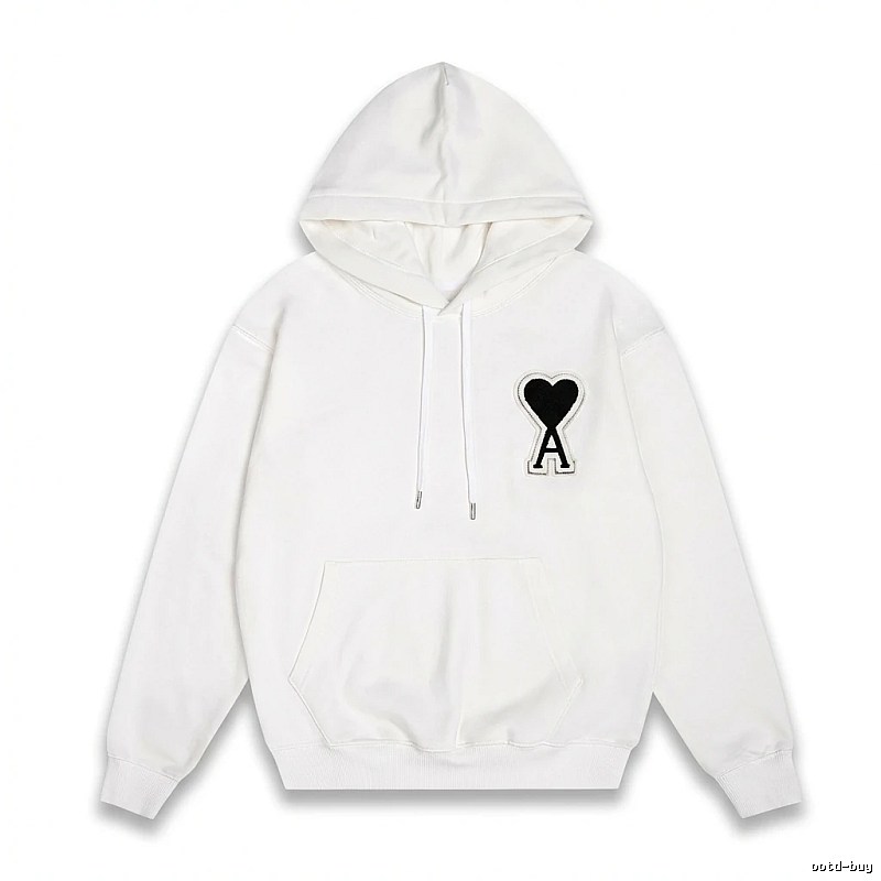 AMI Love Series Minimalist Style White Hoodie