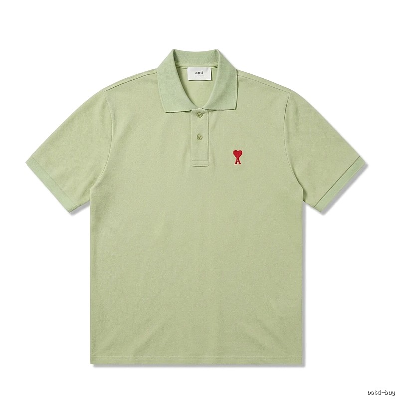 AMI Love Series Simple Style Light Green Polo Shirt