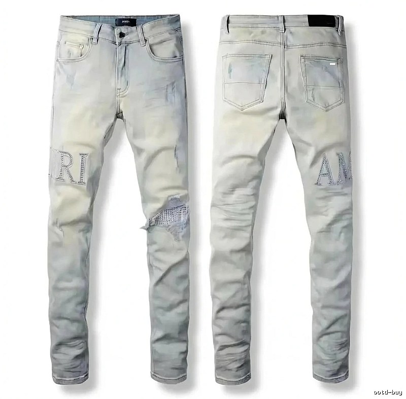 AMIRI Ripped Trendy Brand Light Gray Jeans