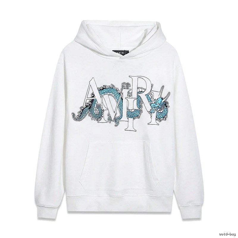 AMIRI White Hoodie with Dragon Pattern Print Style
