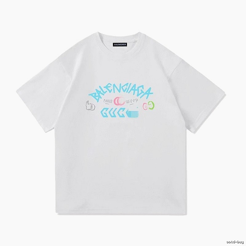 Balenciaga Co-branded Graffiti Street Style White T-Shirt