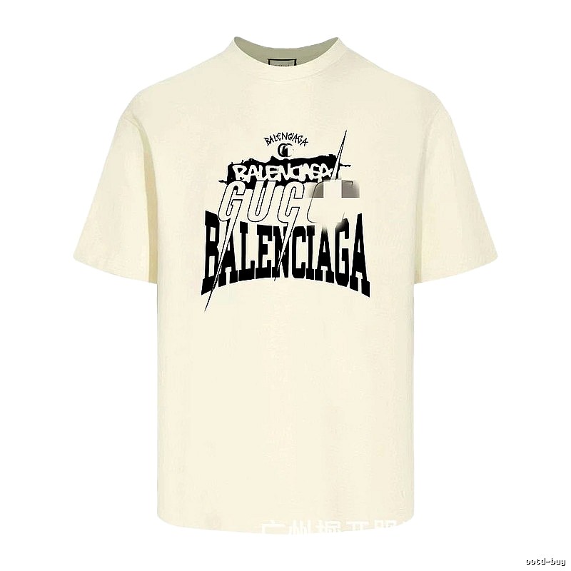 Balenciaga Co-branded Printed Street-style Off-white T-shirt