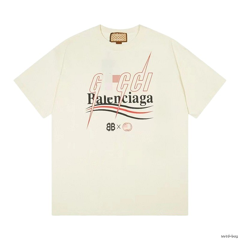 Balenciaga Co-branded Printed Streetwear Off-white Short-sleeve T-shirt