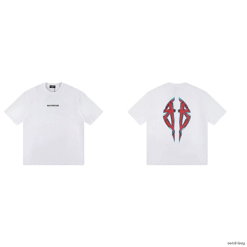 Balenciaga Double B Graffiti Street Style White T-Shirt