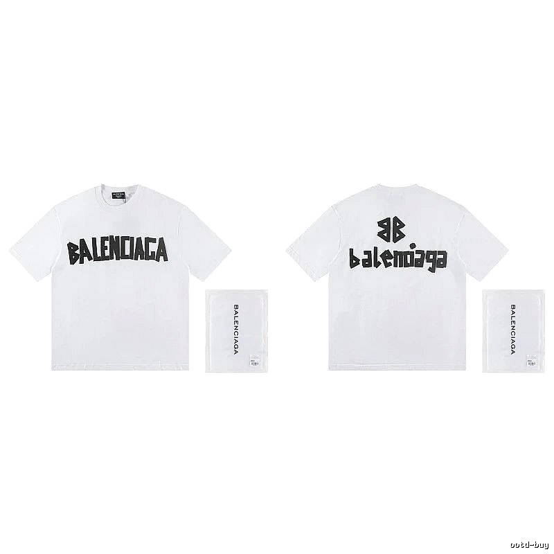 Balenciaga Double B Printed Street Style White T-shirt