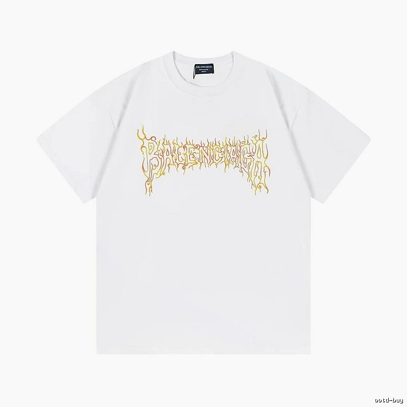 Balenciaga Gothic Style Flame Print White T-Shirt