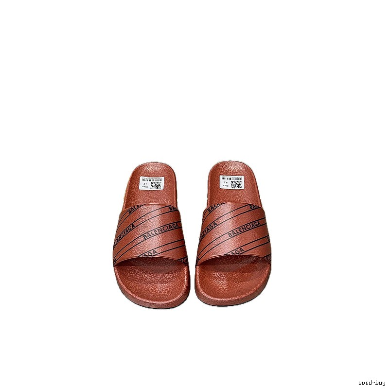 Balenciaga Letter Print Streetwear Brand Reddish Brown Slide Sandals