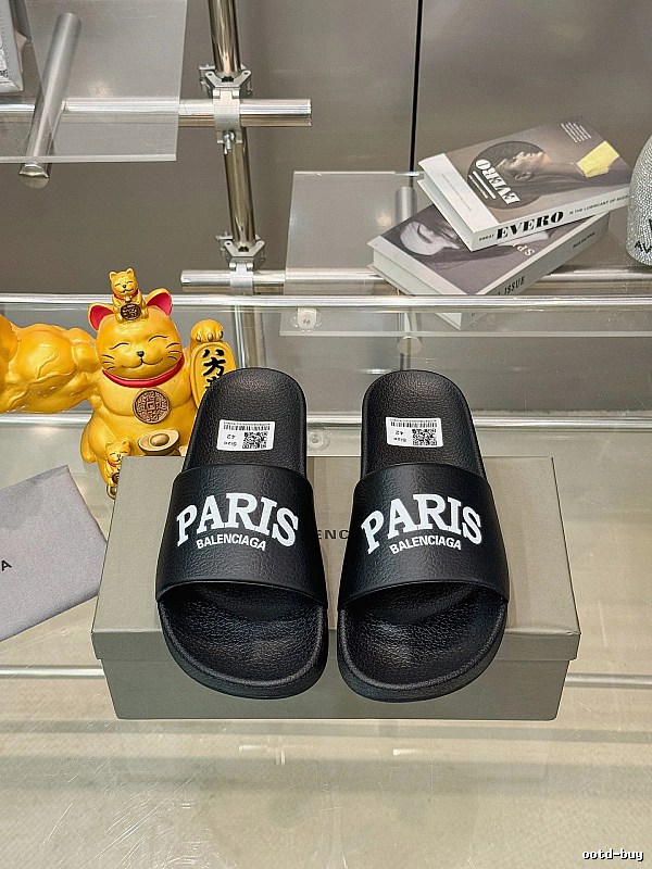 Balenciaga PARIS Print Trendy Black Slippers
