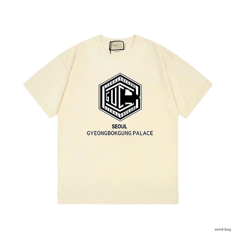 Balenciaga Printed Street-Style Beige Short-sleeve T-Shirt