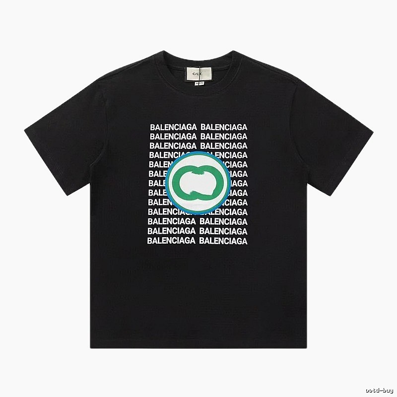 Balenciaga Trendy All-over Print Black Short-sleeve T-shirt