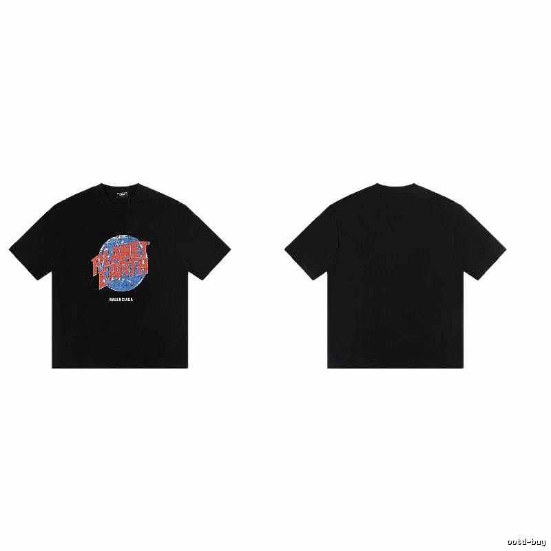 Balenciaga Trendy Black Short-sleeve T-shirt with Earth Print