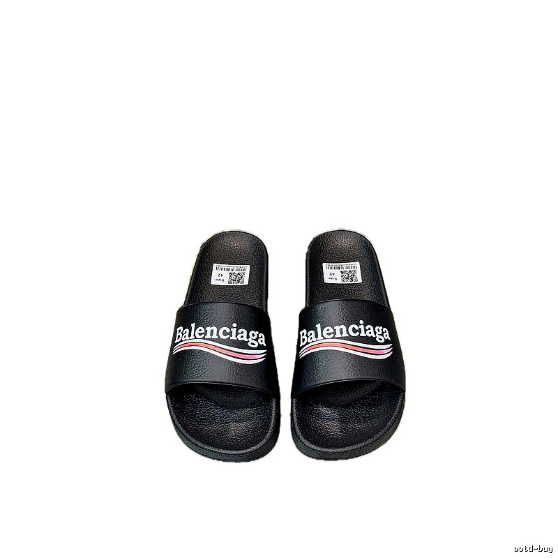 Balenciaga Trendy Color-Stripe Black Slippers