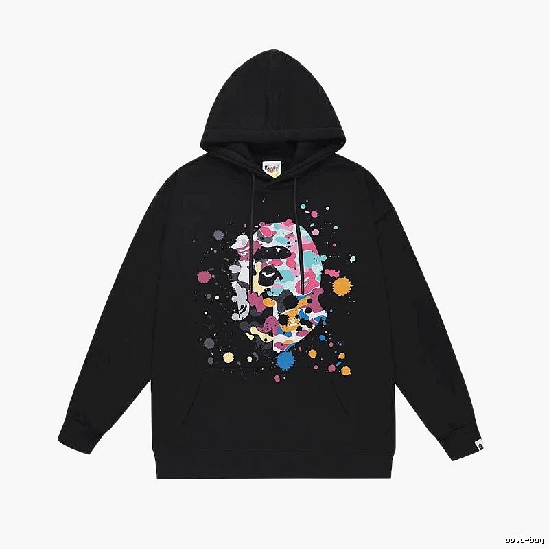 Bape camouflage splatter ink style black hoodie