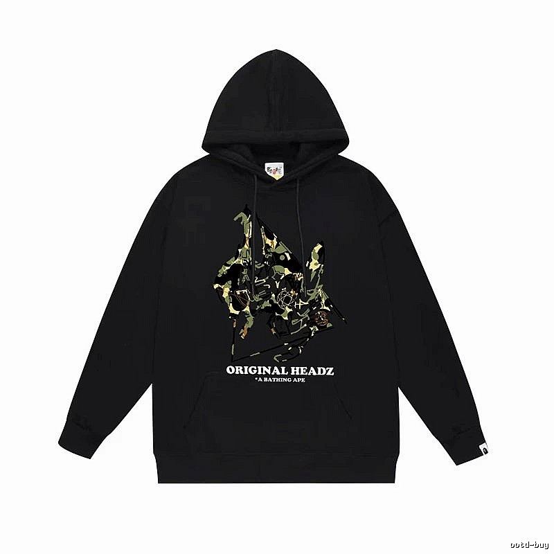 Bape camouflage-style black hoodie