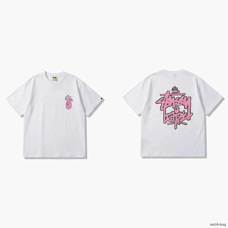 Bape Co-branded Pink Trendy T-shirt