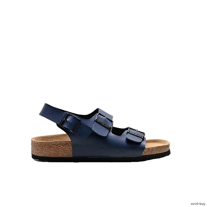 Birkenstock Double-buckle Casual Style Navy Blue Sandals