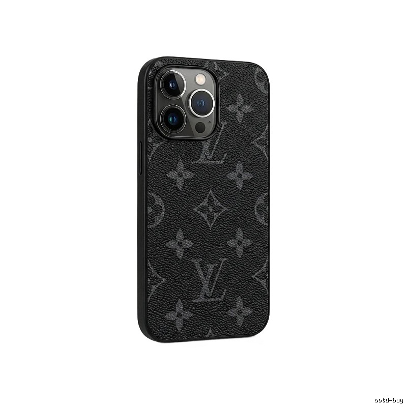 Black iPhone case with LV monogram pattern