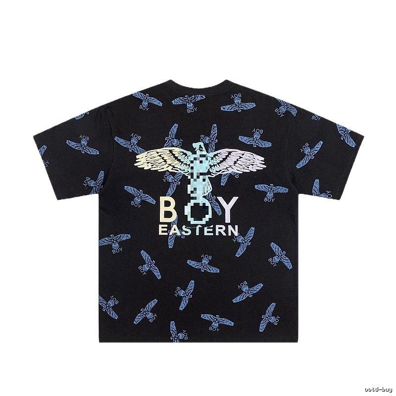 BOY All-over Flying Eagle Print Streetwear Style Black Short-sleeve T-shirt
