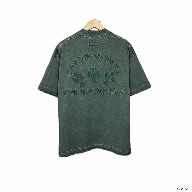 Chrome Hearts Cross Embroidered Vintage Dark Green Short-Sleeve T-Shirt