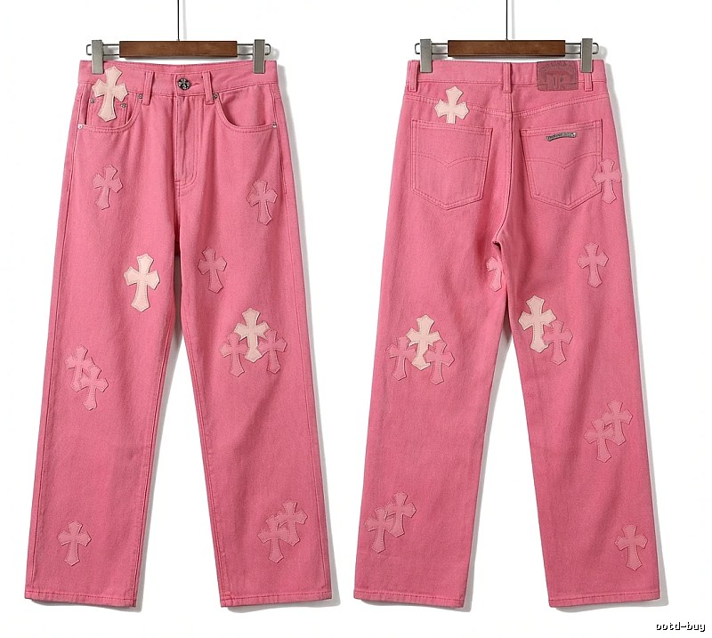 Chrome Hearts cross pink jeans