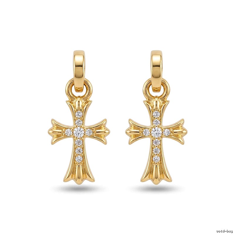 Chrome Hearts Cross Trendy and Cool Style Gold Earrings