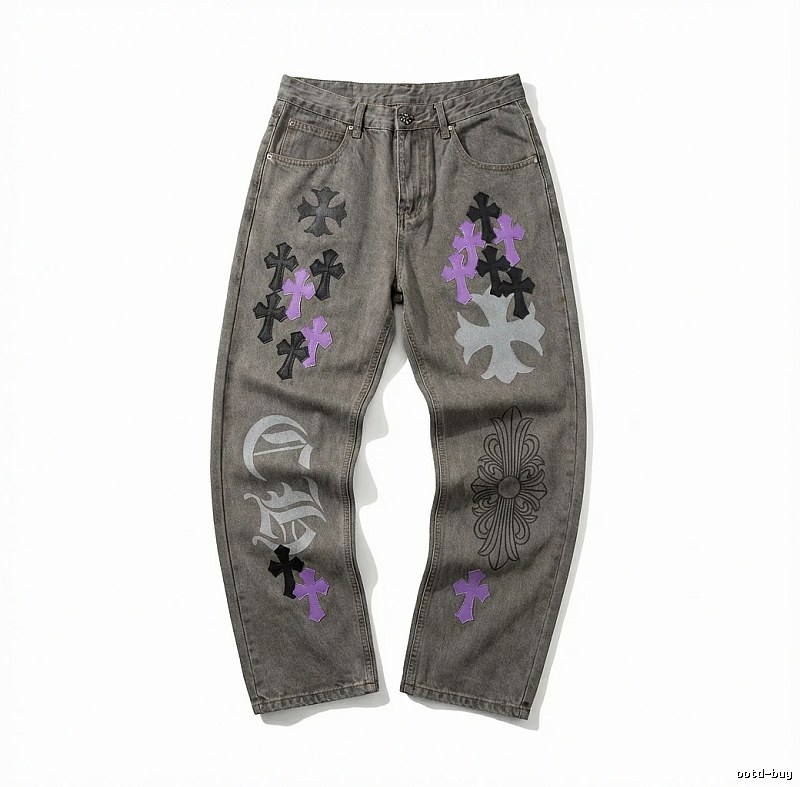 Chrome Hearts Cross Vintage Style Grey Pants