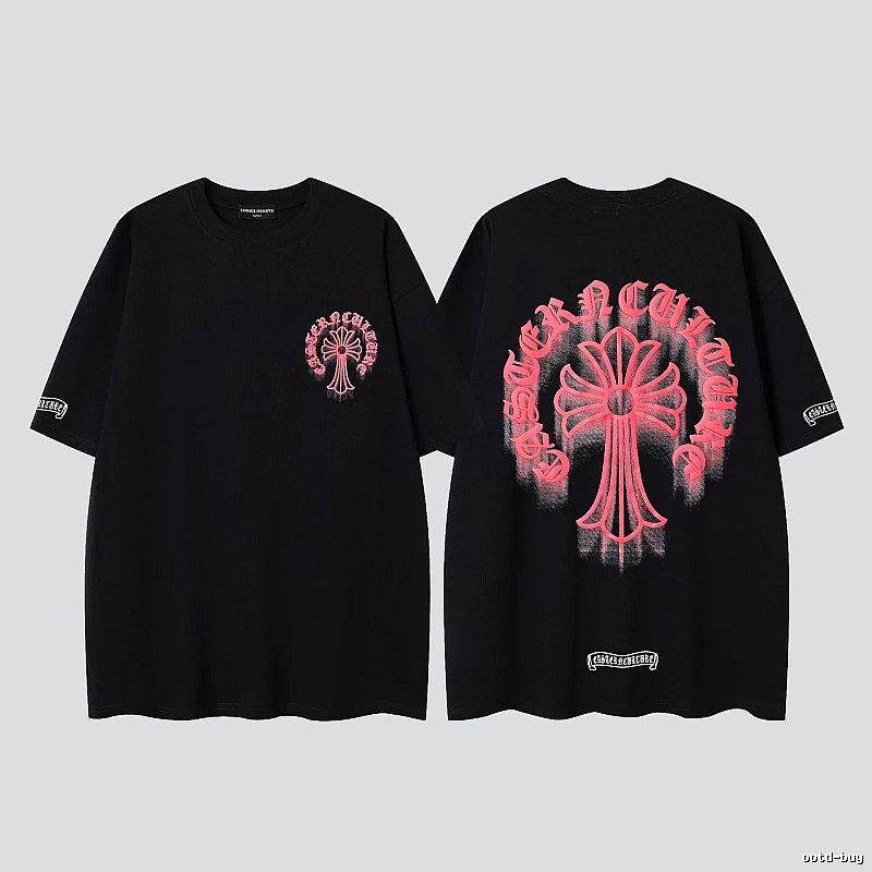 Chrome Hearts Gothic Style Cross Black Short Sleeve T-Shirt