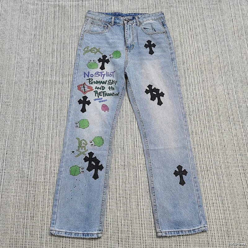 Chrome Hearts Logo Detail Cross patch jeans White Jeans Black with Relaxed Feel