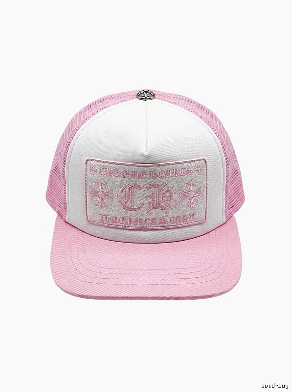 Chrome Hearts Pink and White Patchwork Trendy Hat