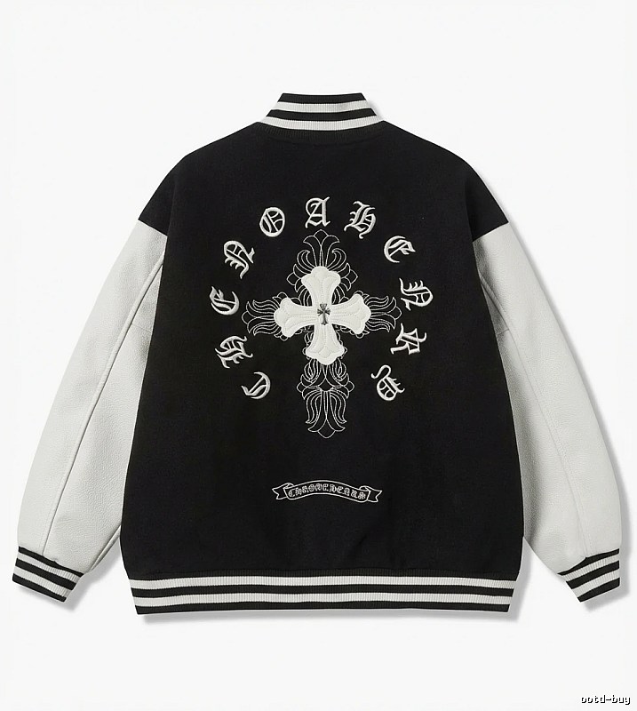 Chrome Hearts retro-style black and white baseball jacket