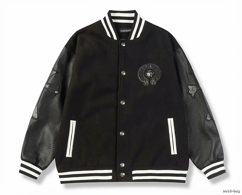Chrome Hearts retro-style black baseball uniform.