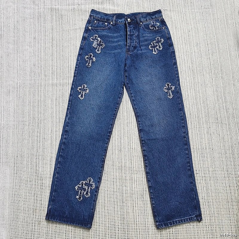 Chrome Hearts Statement Cross patch jeans White Jeans Black for Easy Pairing