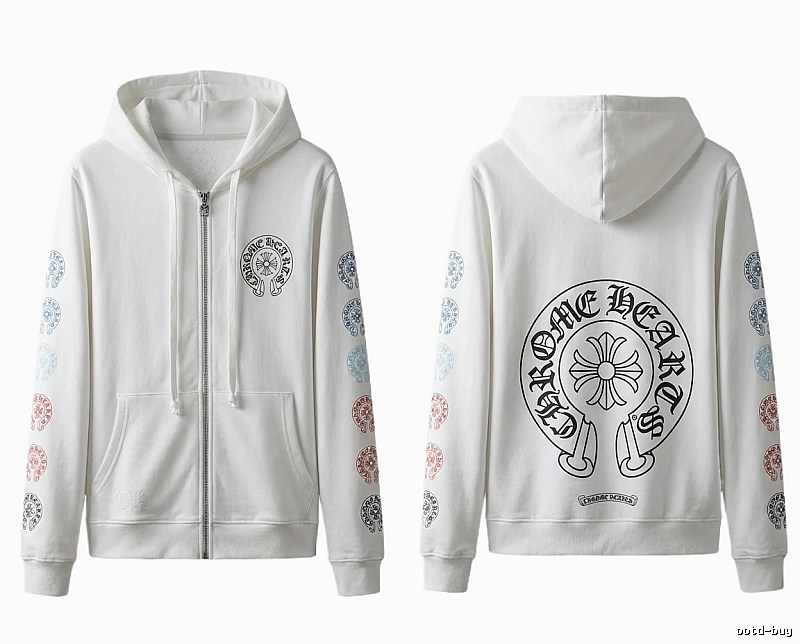 Chrome Hearts White Hoodie with Horseshoe Print Style