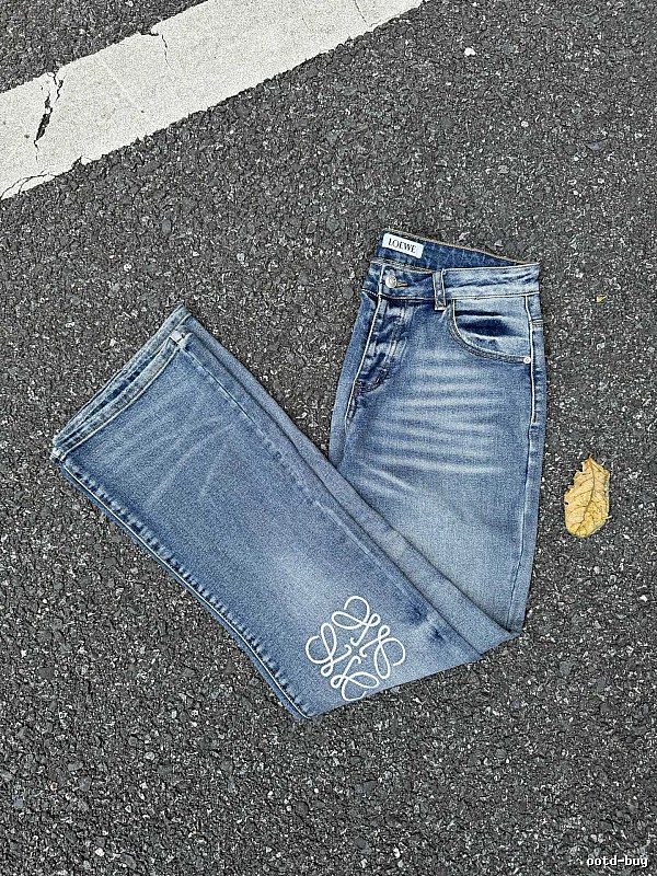 Contrast Script Near The Hem And Vintage Wash Logo Cuff Jeans by LOEWE - Weekend