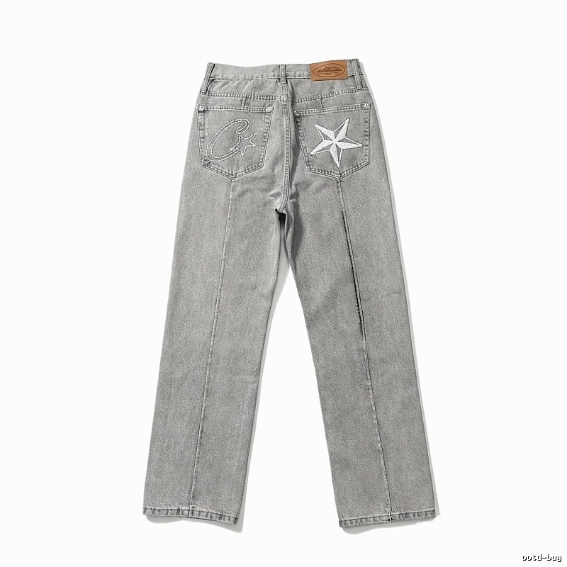 Corteiz Star Embroidered Light Grey Jeans