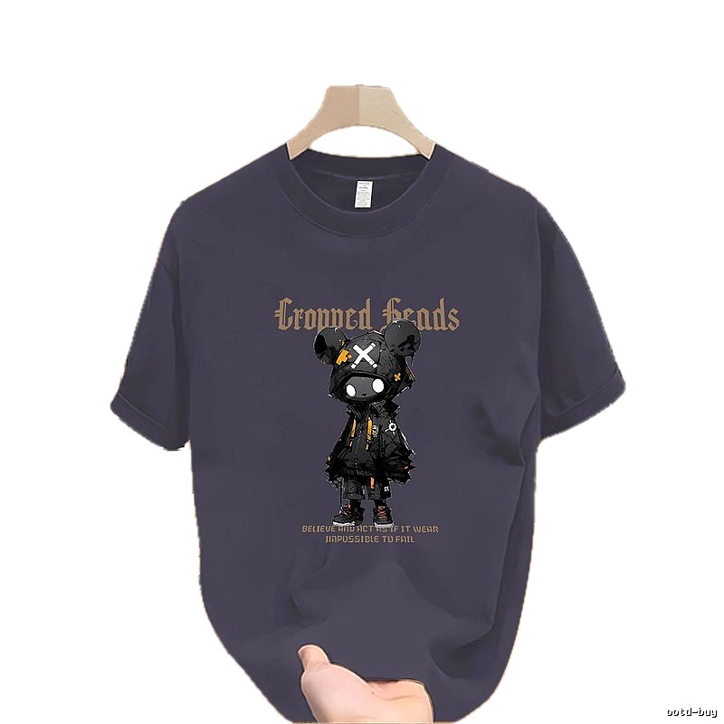Crowned Heads Mechanical Bear Street Style Charcoal Gray T-Shirt