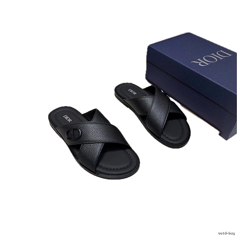 Dior Classic Light Luxury Style Black Cross-strap Slide Sandals