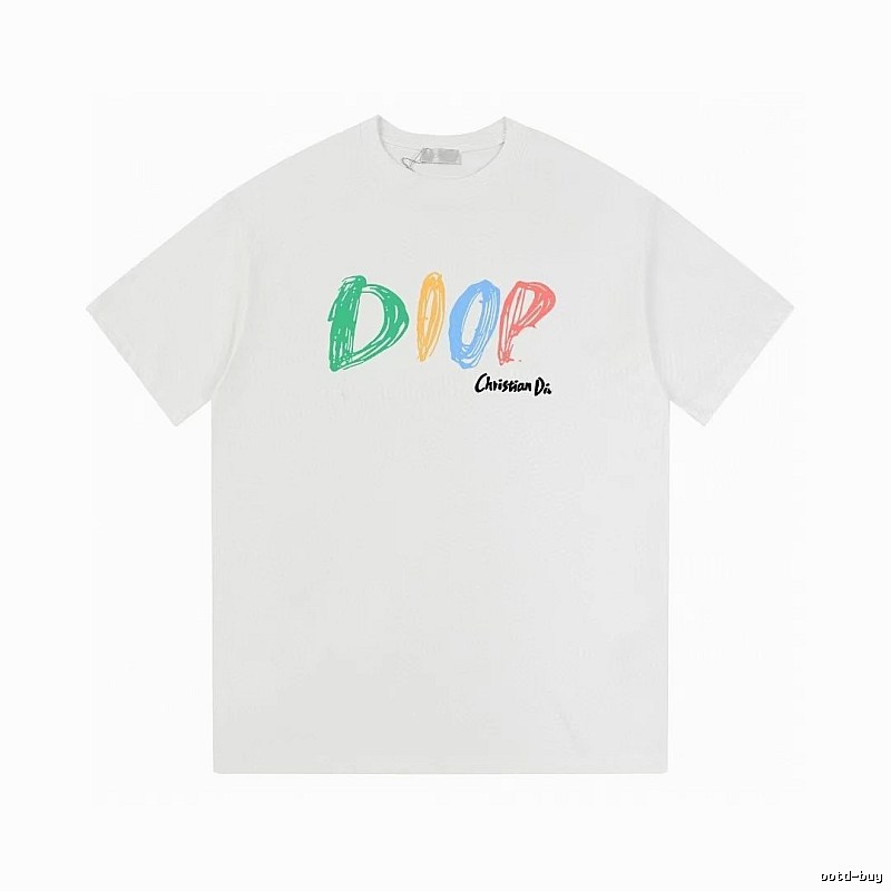 Dior Colorful Graffiti Casual Style White Short-sleeve T-Shirt