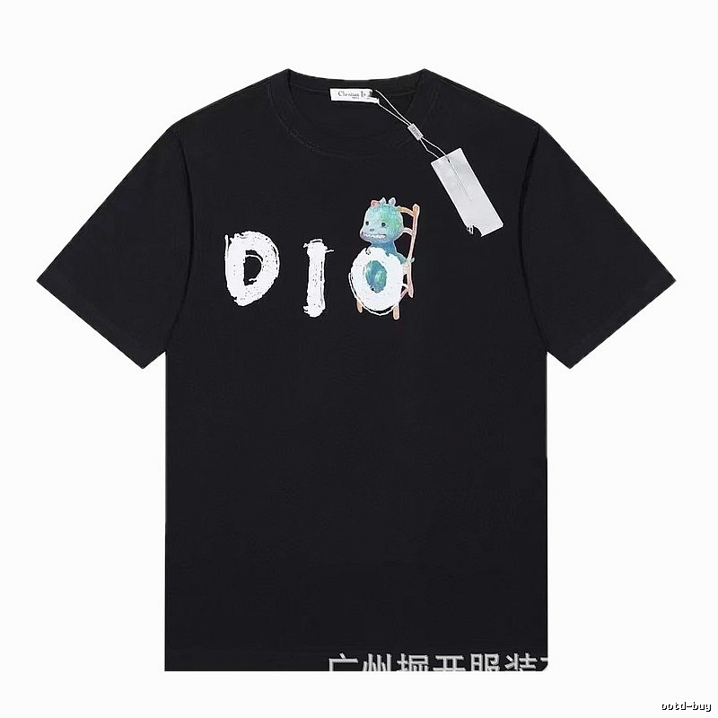Dior Dinosaur Print Trendy Black Short-sleeve T-shirt