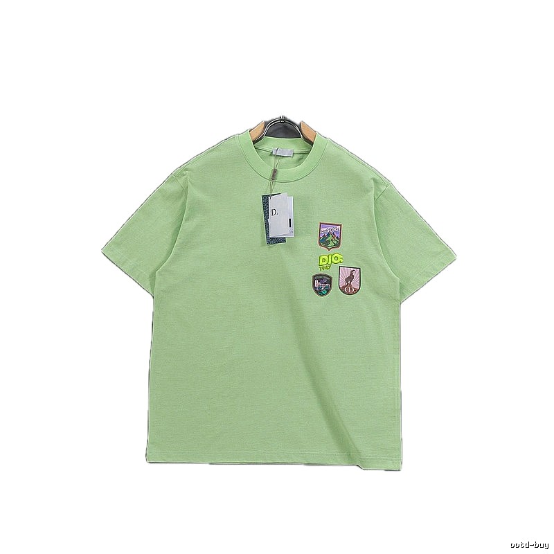 Dior Embroidered Badge Casual Style Lime Green T-Shirt