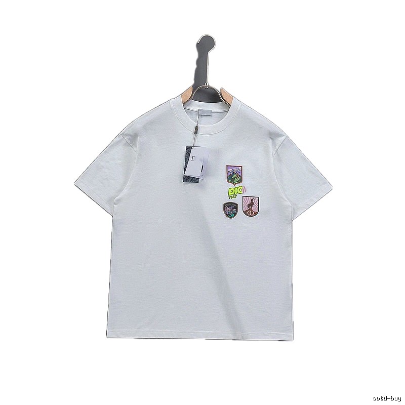 Dior Embroidered Badge Casual Style White Short-sleeve T-shirt
