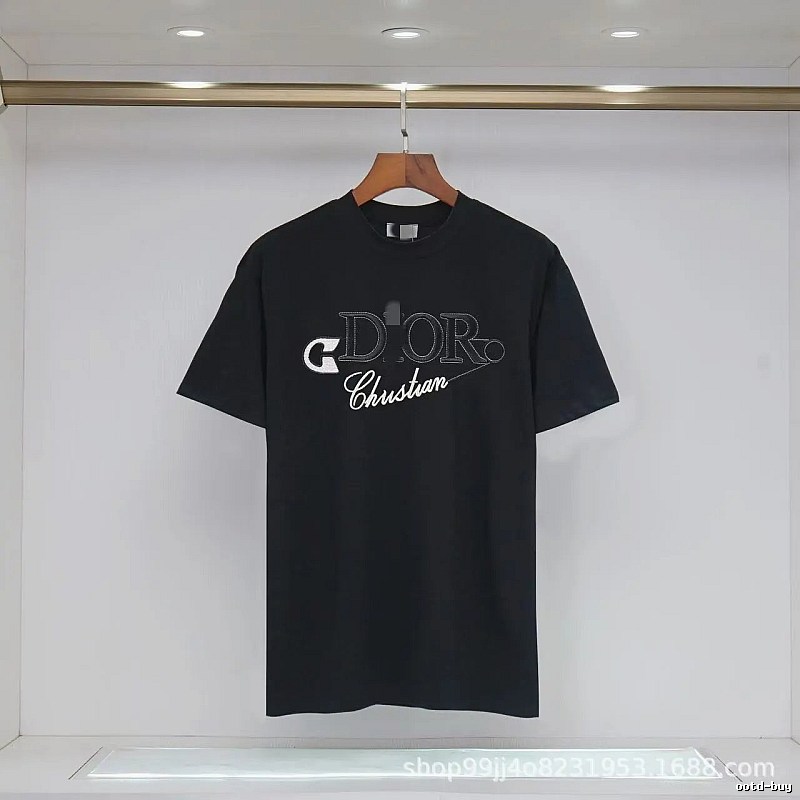 Dior Embroidered Casual Style Black Short-sleeve T-shirt